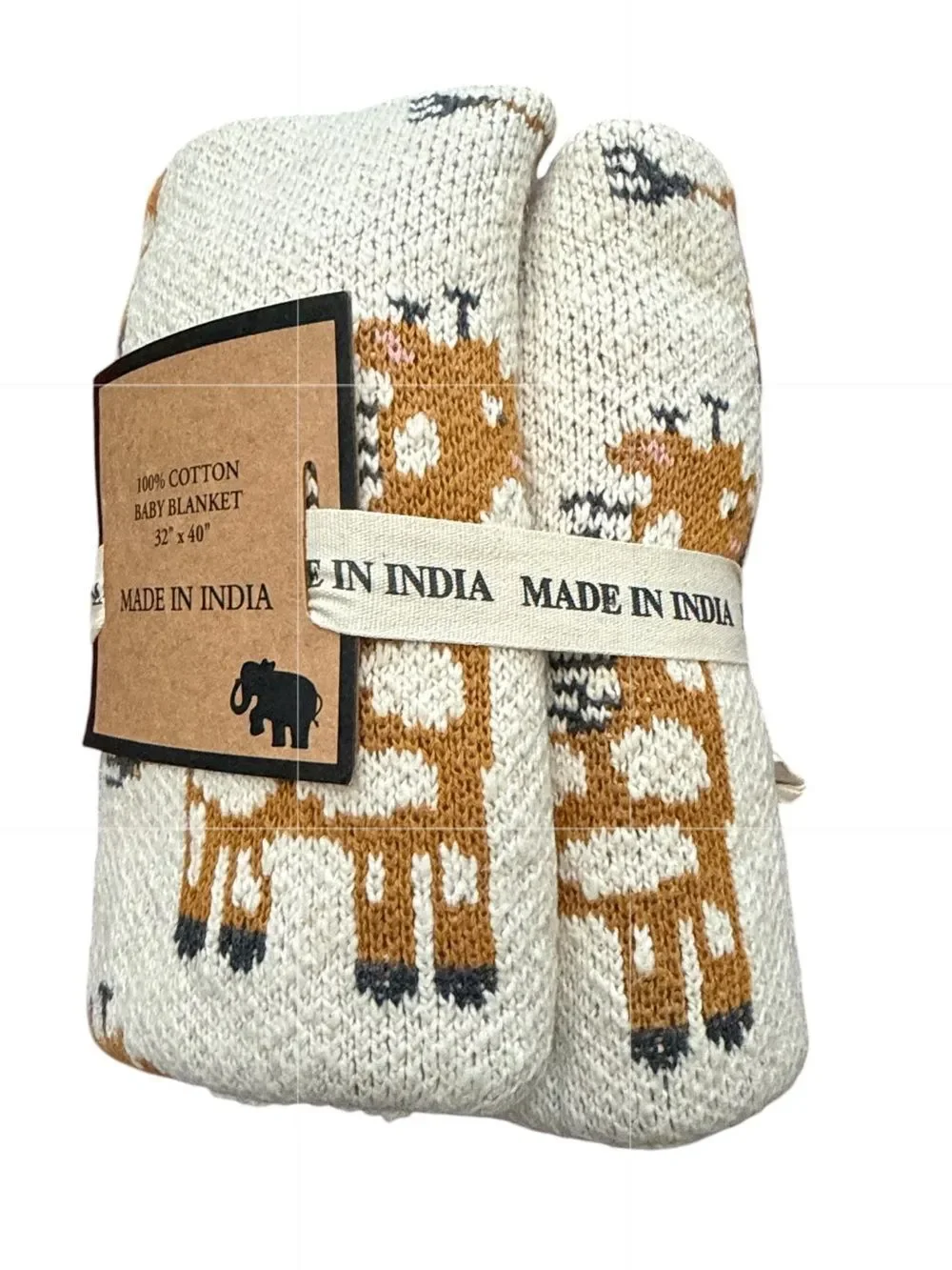 Baby Giraffe Print Beige Cotton Blanket(Size 32”x  40”)